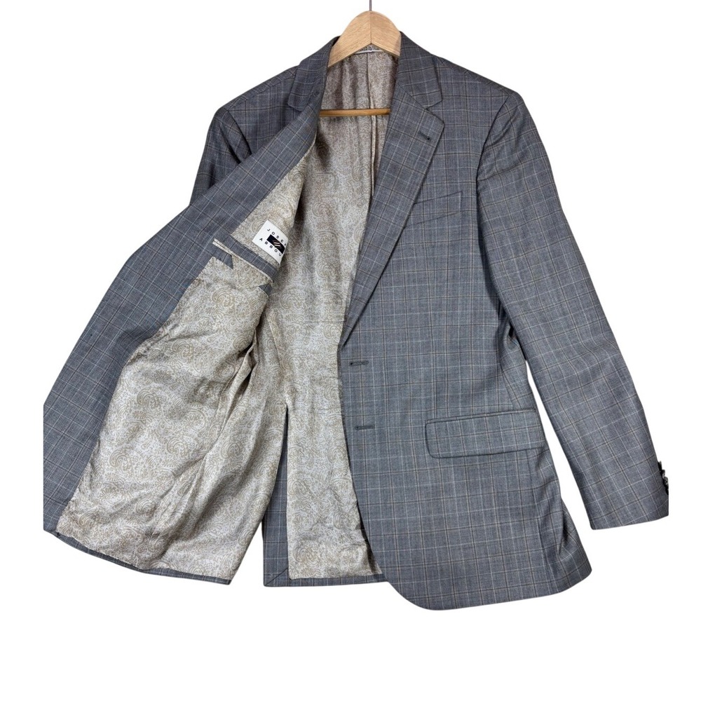 Joseph Abboud Mens Grey Plaid Blazer E.Thomas Super 130s Wool Sport Coat 795